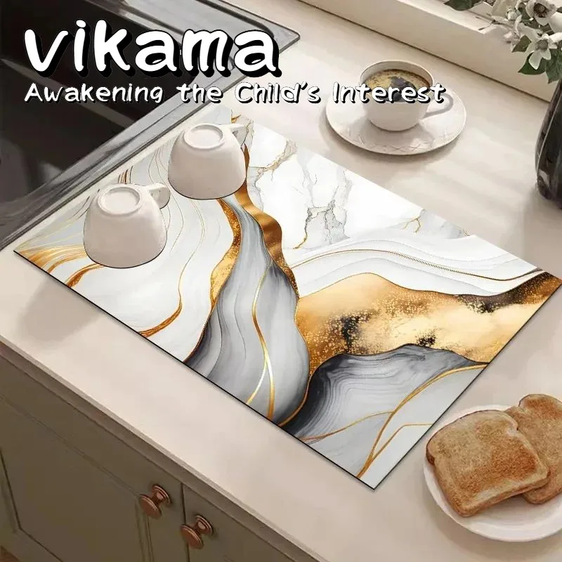 VIKAMA Kieselgur-Küchenmatte, schnell trocknende, rutschfeste, saugfähige Matte, geeignet für Arbeitsplatten, Waschbecken, Esstische und Untersetzer,