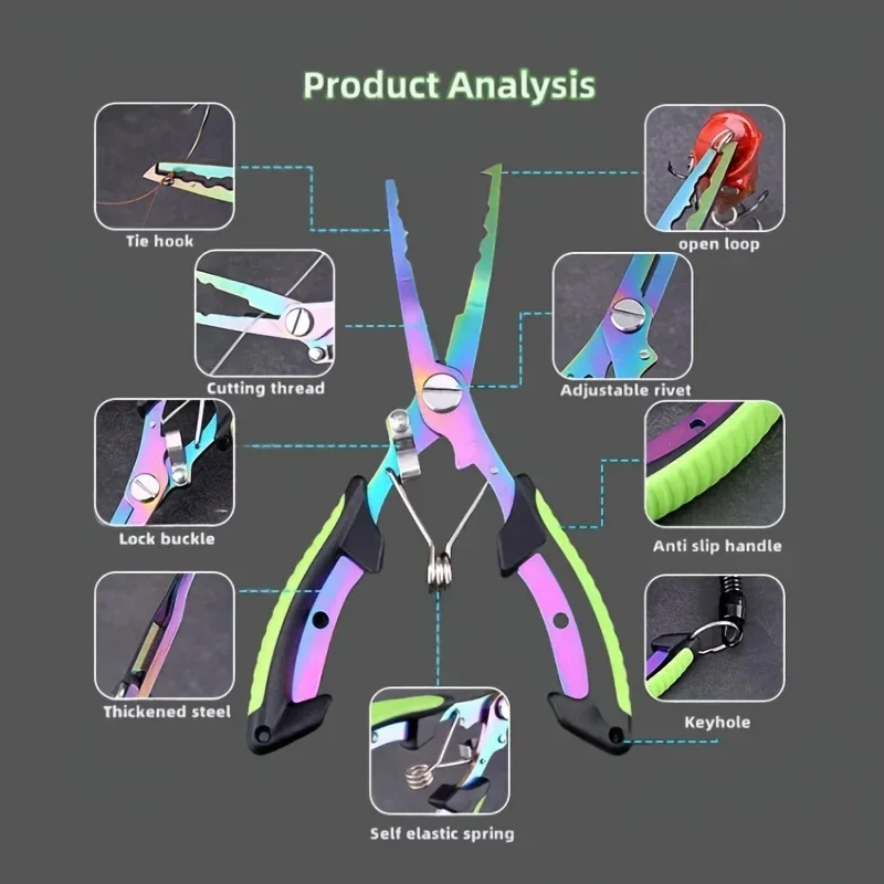 Titanium Coated Eagle Beak Multifunctional Fishing Pliers Hook Remover Fish Control Saltwater Freshwater Heavy Duty Rust Proof 1