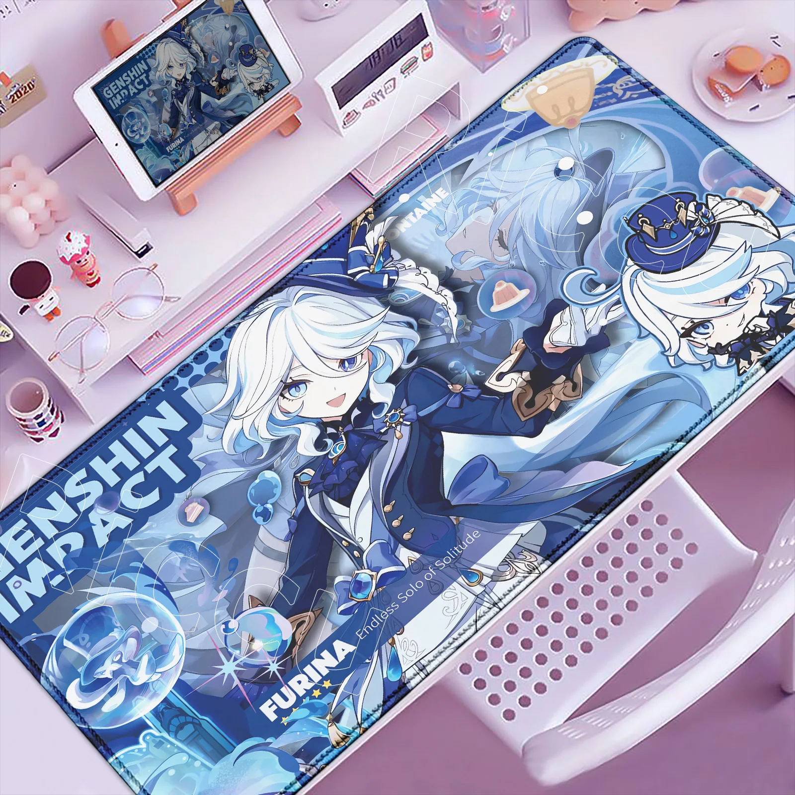New Wallpaper Desk Mat Anime Gaming Furina Neuvillette Flins Nefer XXL Large Genshin Impact Mouse Pad Non-slip Keyboard Mousepad
