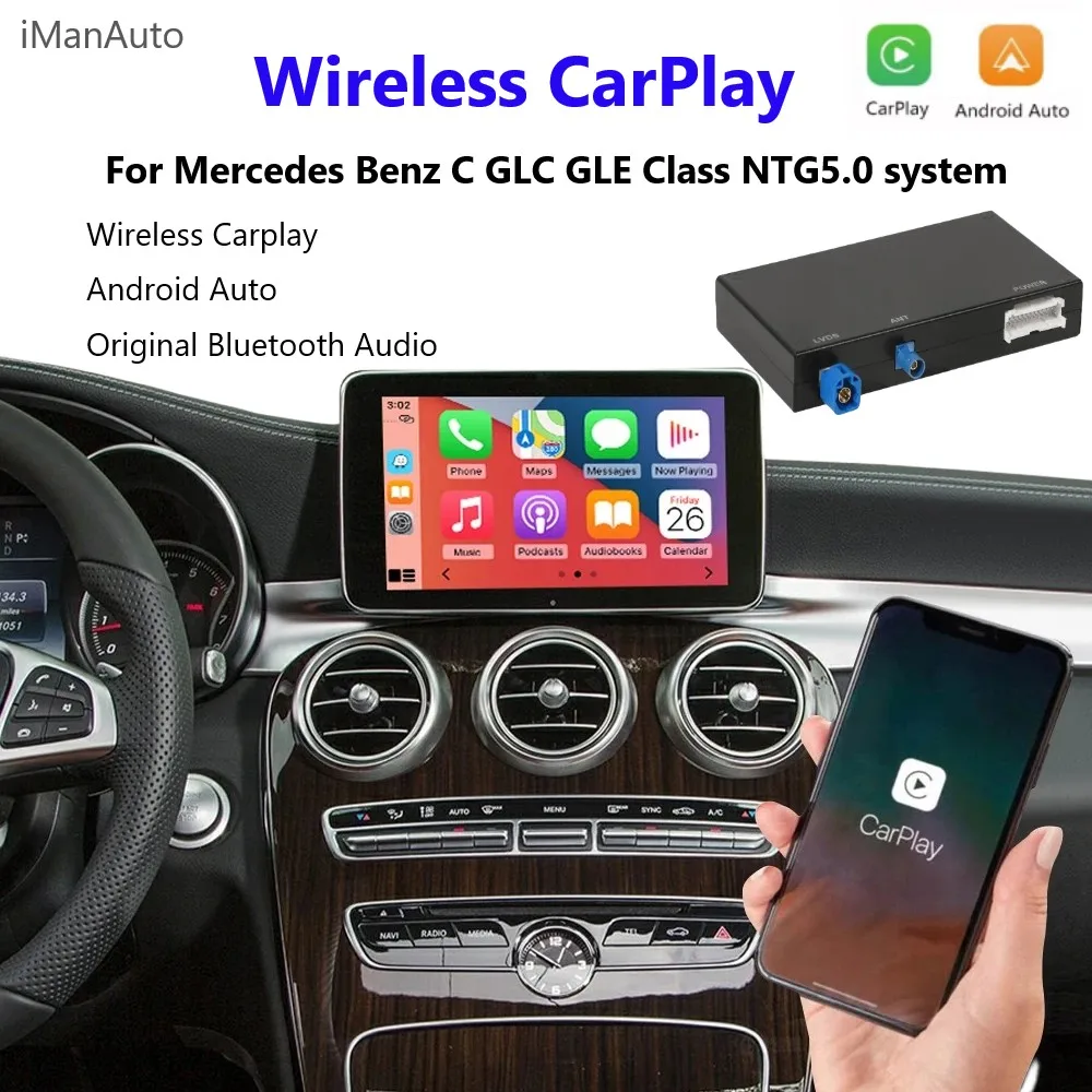 iManAuto Wireless Carplay Android Auto Decoder for Mercedes Benz C GLC CLA GLE Class W205 W253 2015-2018 Car Play Module