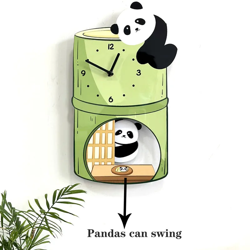 

Cartoon Creative panda decoration rocking wall clock living room study children's room silent family clock wall clock