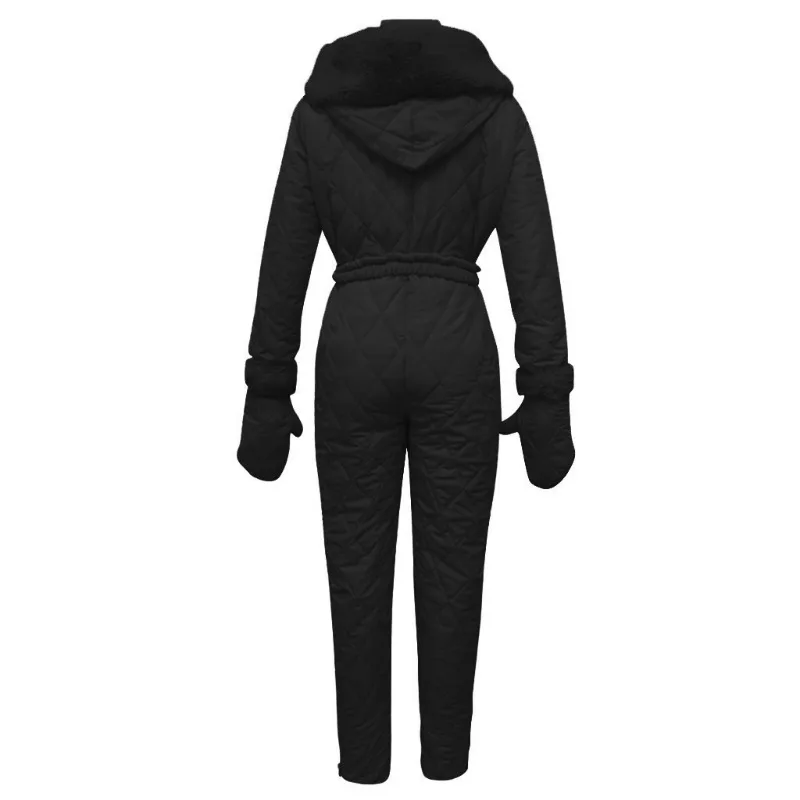 Couple's Solid Color Ski Suit, Winter Waterproof Skiing, Outdoor Sports, Fashionable and Warm One-piece Women's Glove Strap