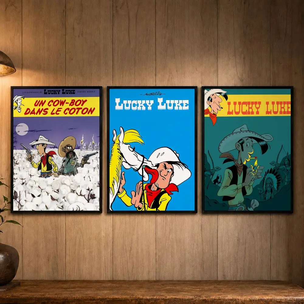 Noise-canceling Comic L-Lucky LukeS Poster Self-adhesive Art Poster Decoracion Painting Wall Art White Kraft Paper Home Decor