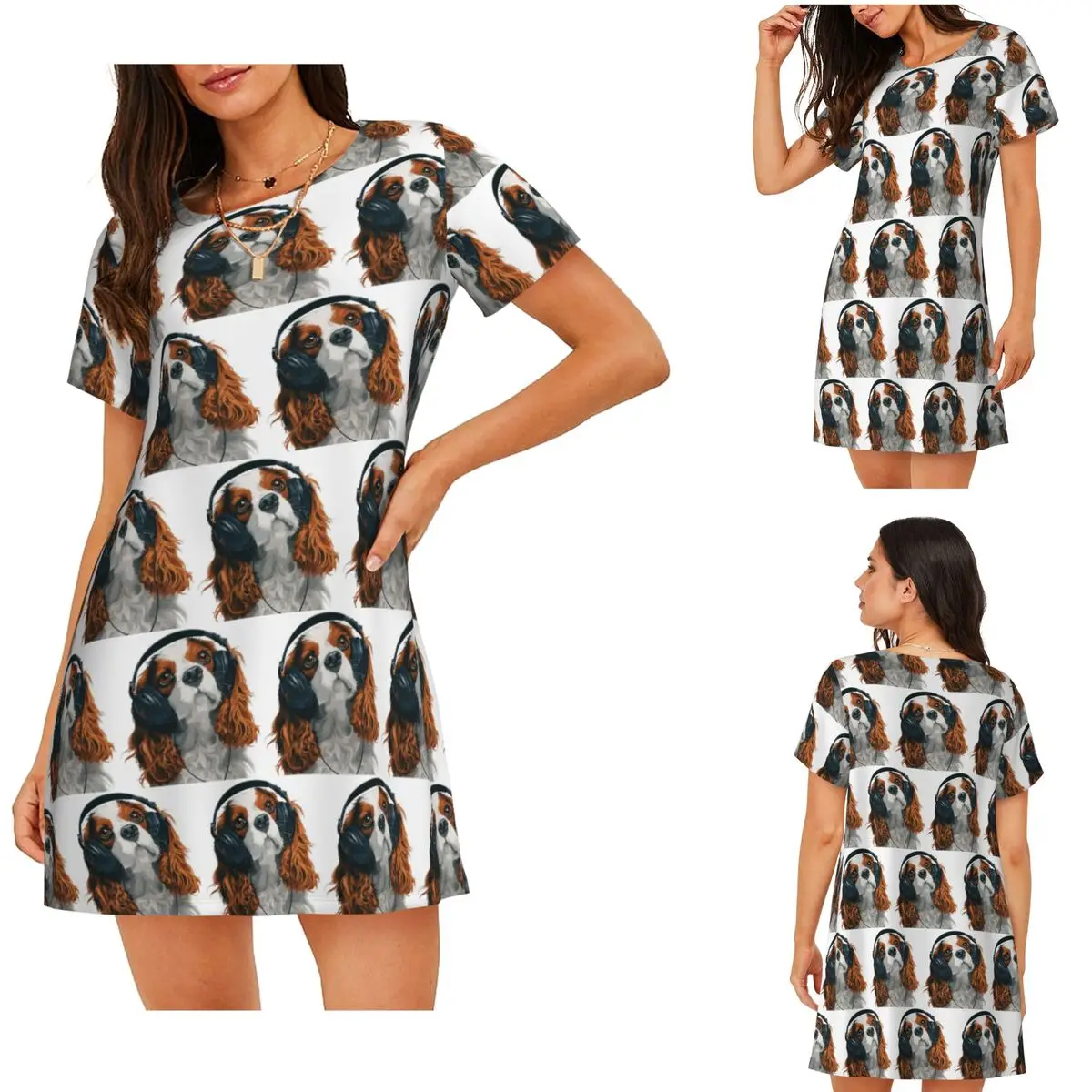Custom Cavalier King Charles Spaniel Short Sleeves Nightdress For Sleepshirts Women Short Sleeve Nightgowns Soft Pajama Dress