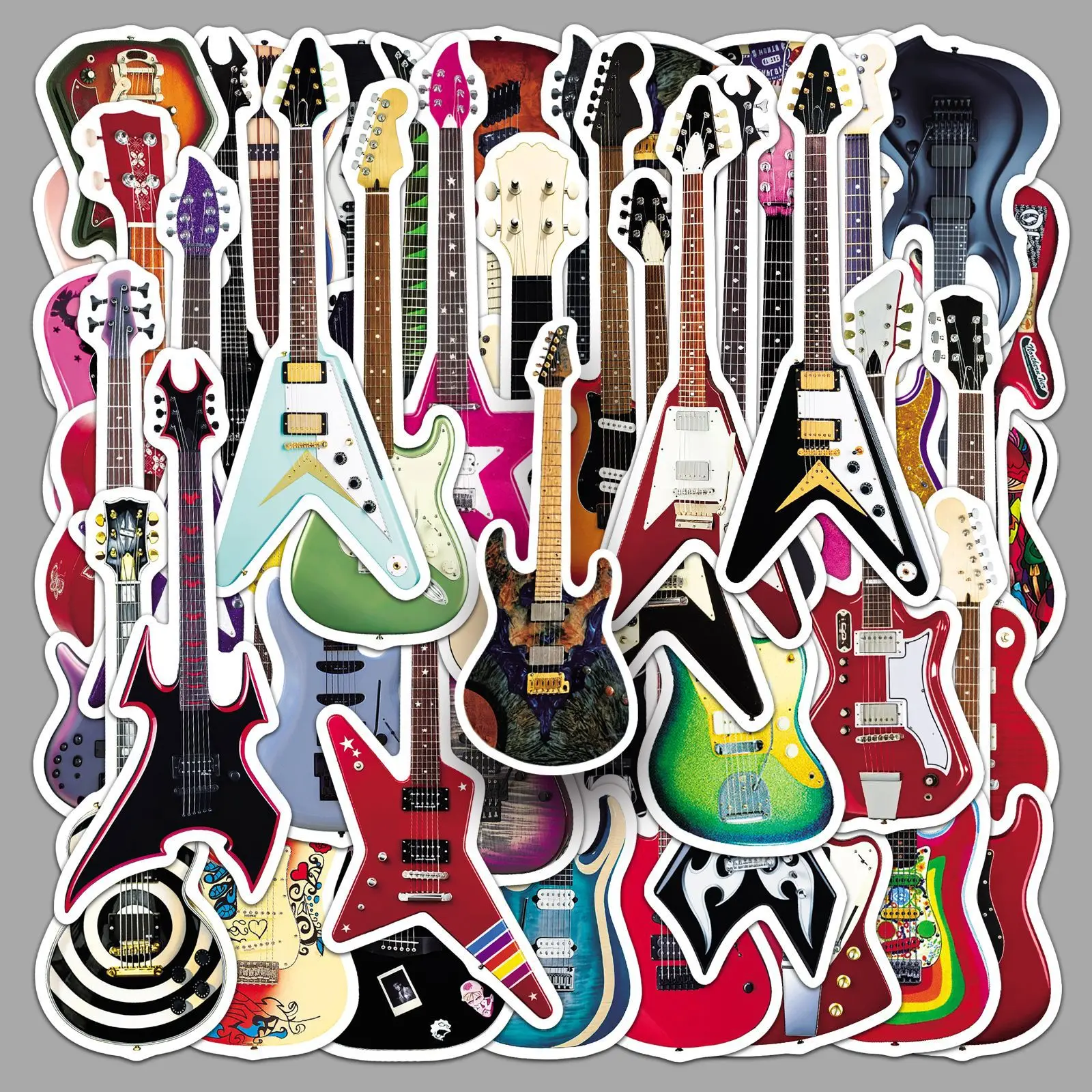 

50PCS Cartoon Guitar Stickers Creative Musical Instruments DIY Decoration Mobile Phone Case Notebook Water Cup Waterproof Gifts