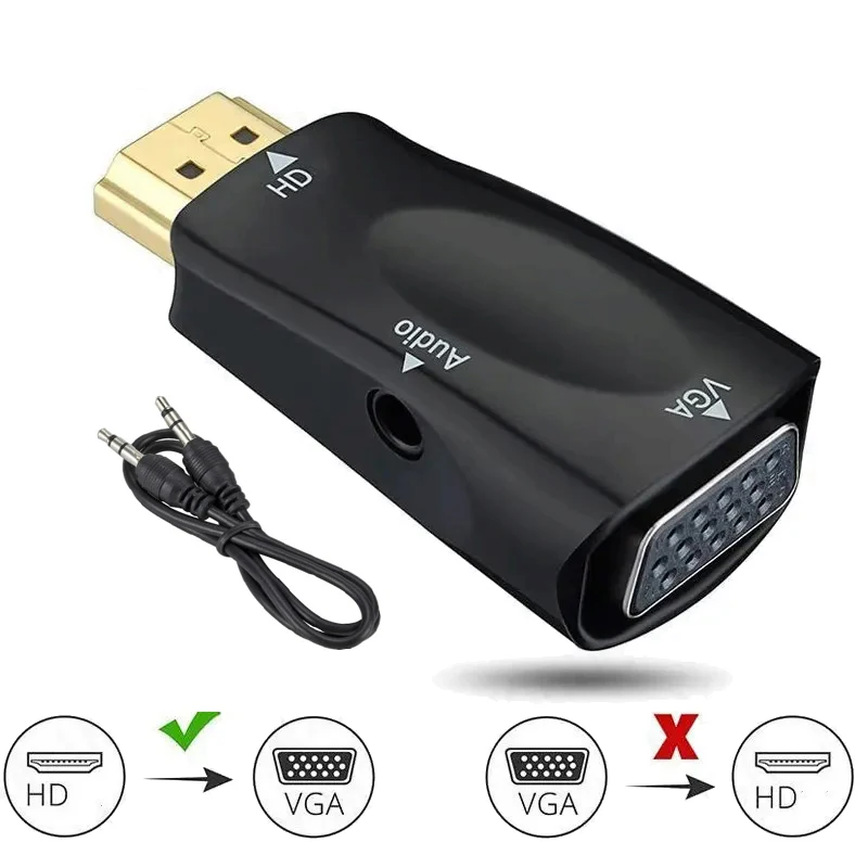 Full HD 1080P HDMI-Compatble to VGA Converter HDMI Male to VGA Female Adapter With Audio Cable For HDTV Monitor Projector PC PS4