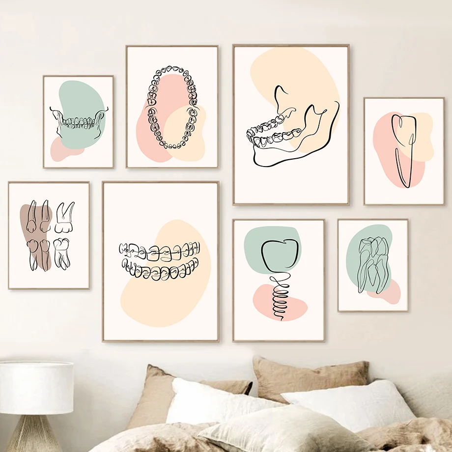 Abstract Line Teeth Oral Health Modern Wall Art Canvas Painting Nordic Posters And Prints Wall Pictures For Dental Clinic Decor