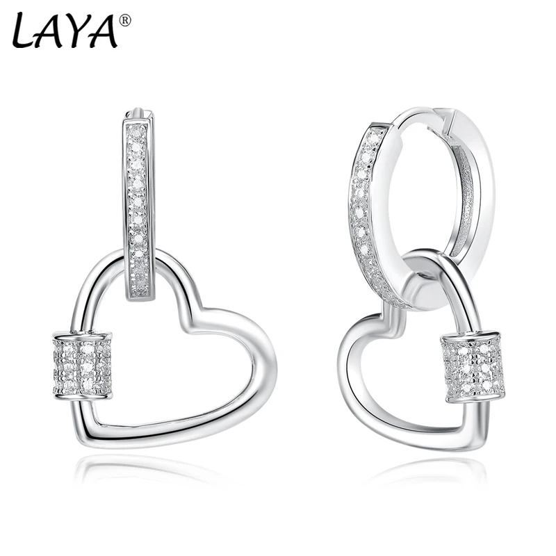 LAYA 925 Sterling Silver Love Heart Shape Simple Fashion Shining Zircon Huggie Earrings For Women Luxury Fine Jewelry 2022 Trend