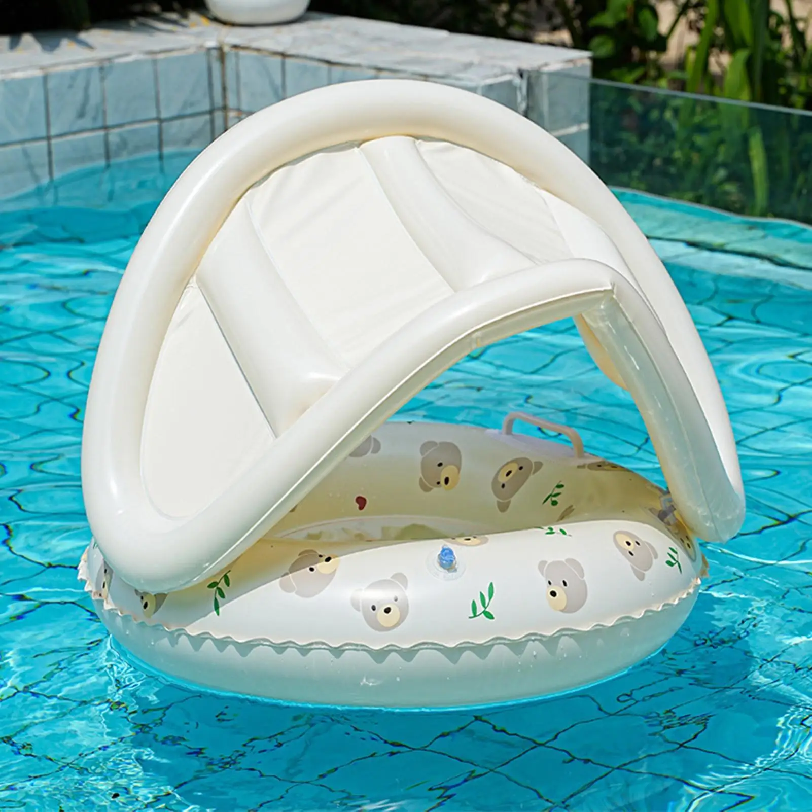 Kid Float with Canopy Baby swimming ring with sunshade Inflatable baby pool float mat Kid Swimming Float  Water Play Supplies