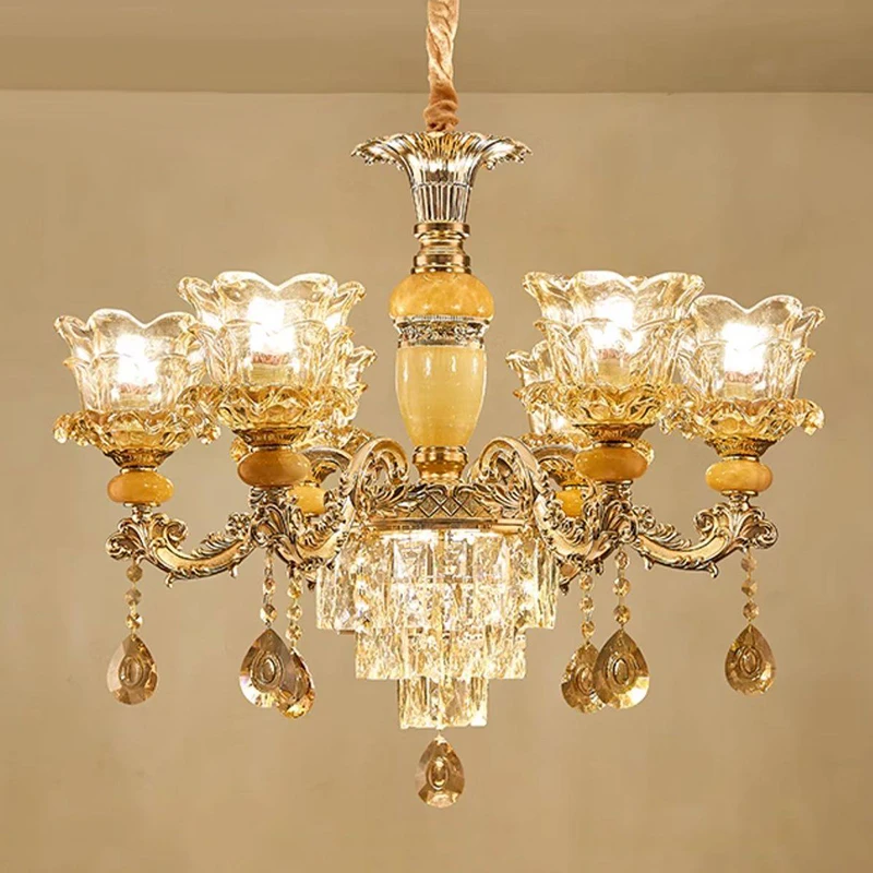 

Подвесной светильник для гостиной, европейский хрустальный светильник, новинка 2026 года, светодиодный светильник полного спектра, роскошные светильники для ресторанов, вилл, нефритовый светильник