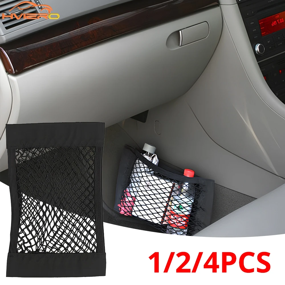 

1/2/4pcs Universal Car Trunk Mesh Bag Hang Elastic Double-layer Velcro Auto Seat Back bag Storage Net Tool Interior Accessories