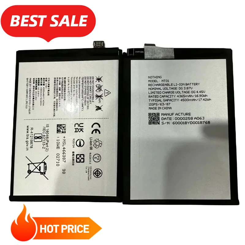  New NT01 3.87V 4500mAh Battery for Nothing Phone NT01 Nothing Phone 1 One High Quality Mobile Phone Batteries