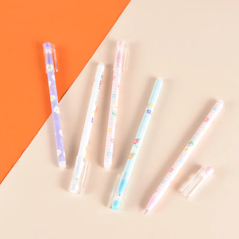 4Pcs/set 0.5mm School Supplies Pretty Flower Erasable Pen Washable Handle Blue Black Ink Writing Gel Pens for Student Stationary