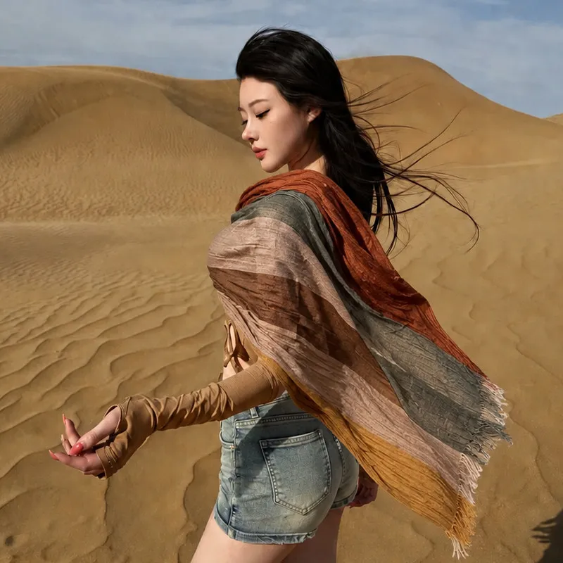 Sun Protection Cotton Linen Scarf Women's Northwestern Gansu Desert Travel Style National Ethnic Wind Headscarf Shawl