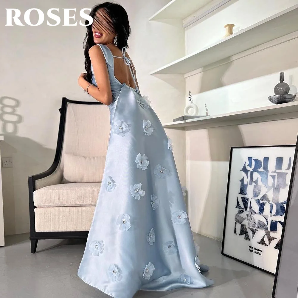 ROSES 더스티 블루 트럼펫 공식 드레스 스테인 오 넥 파티 드레스 사우디 아라비아 탱크 플리츠 행사 드레스 فستان سهرة Cus