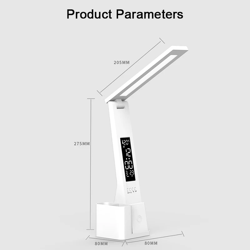 Lámpara LED de escritorio USB regulable táctil con calendario, reloj de temperatura, luz nocturna, lámpara de mesa plegable para estudio, lámpara de