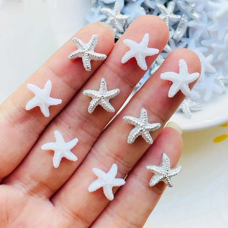 50/100 sztuk śliczne Mini 12*13mm rozgwiazda figurka z żywicy rzemiosło Flatback Cabochon ozdoba tworzenia biżuterii akcesoria do włosów A40