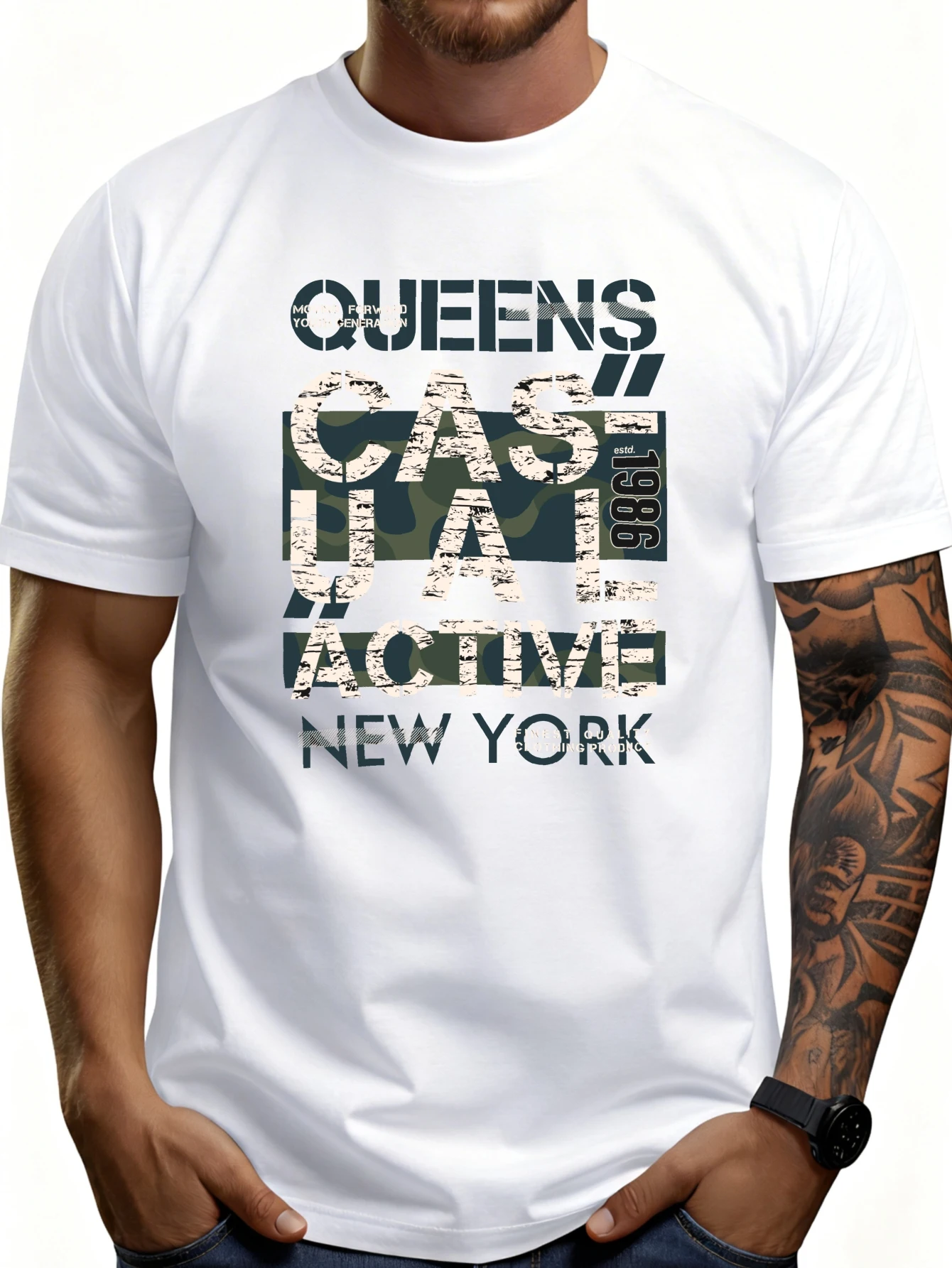 Street Style New York Fashion - T-shirt décontracté pour homme, motif château