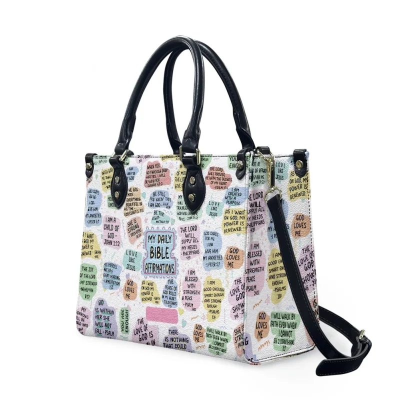 Meine täglichen Bibel Affirmationen Ledertasche Print Crossing für Frauen weibliche Eastern Star Damen Casual Tote Handtasche Bolasas Femininas