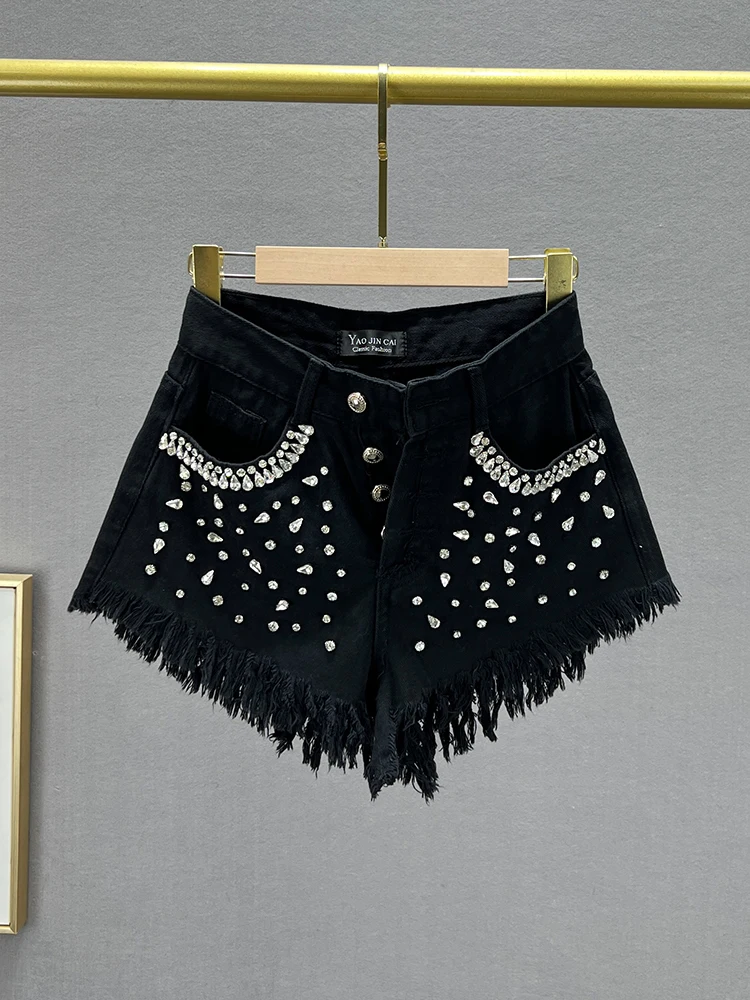 

High Waist Denim orts Women's Summer Faion Loose Slimming Diamond Embellied Multi-Bule ort Pants Trendy Hot Pants