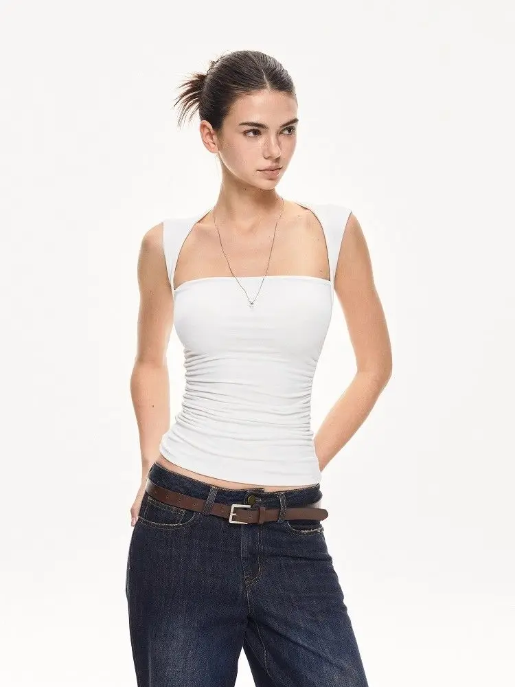 Y2k Aesthetic Sexy Solid Color Top Women Streetwear Slim Fit Pleated Vintage Vest Harajuku Grunge Backless Cropped Camisole
