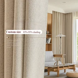 Customized Japanese Cotton and Linen Log Style Full Blackout Curtains Milk Tea Color Curtains for Living Dining Room Bedroom