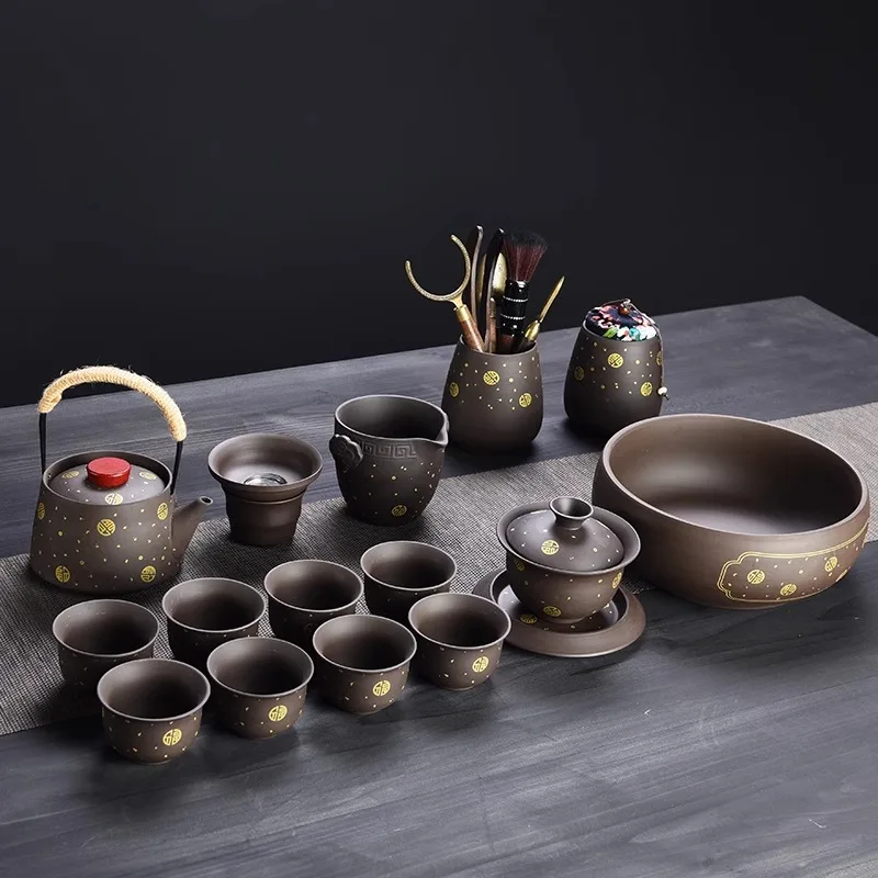 Original Mineral Purple Clay Tea Set Retro Chinese Style Teapot and Teacups Luxury High-end Gift Box for Friends