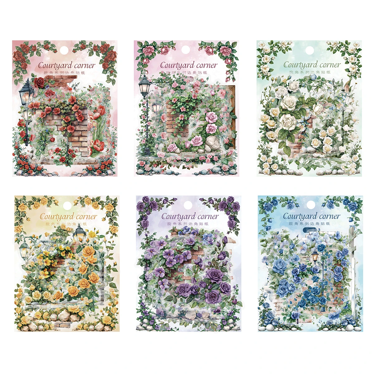 

180pcs/6pack Flowers Corner Stickers PET sticker package DIY diary decoration sticker album scrapbooking Junk Journal
