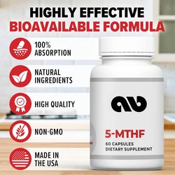5 MTHF supplements - containing methylfolate and magnesium, heart health, DNA neurotransmitter synthesis -60 capsules