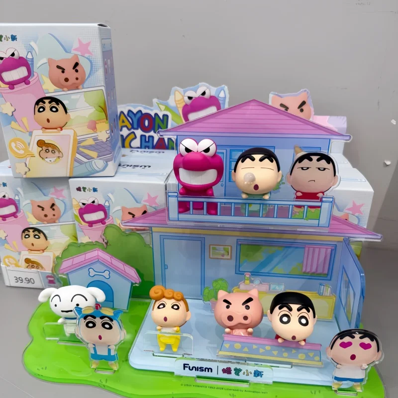 

Original Funism Crayon Shin-Chan Lie-Prone Series Mini Figure Blind Box Cute Mobile Computer Desktop Decor Trendy Toy Kids Gifts