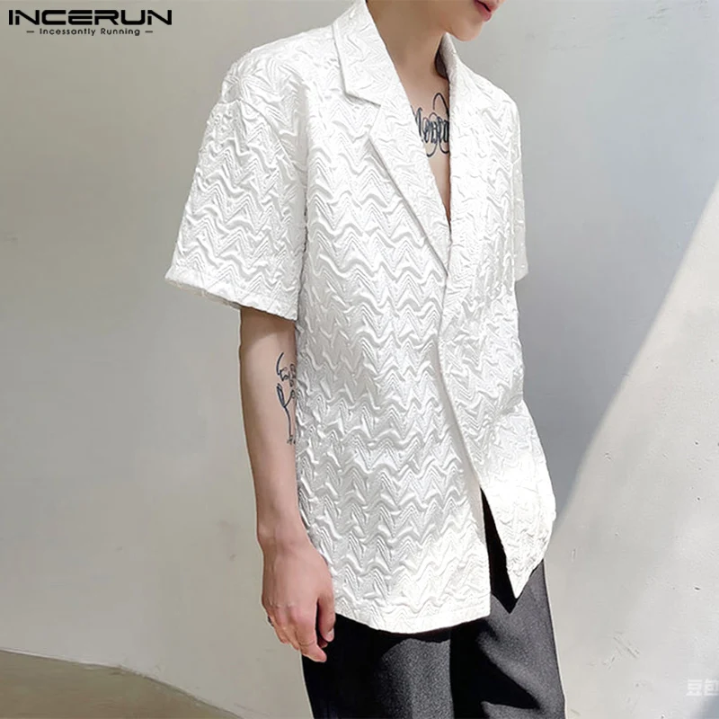 INCERUN 男性ブレザー無地ラペル半袖夏の男性スーツストリート韓国スタイル 2025 1 ボタンファッション薄型ブレザー