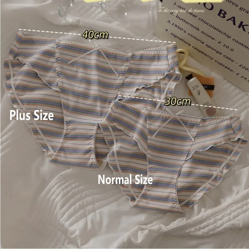 플러스 사이즈 XL~5XL 스트라이프 팬티 통기성 좋은 면 브리프 미드라이즈 여성용 편안한 속옷