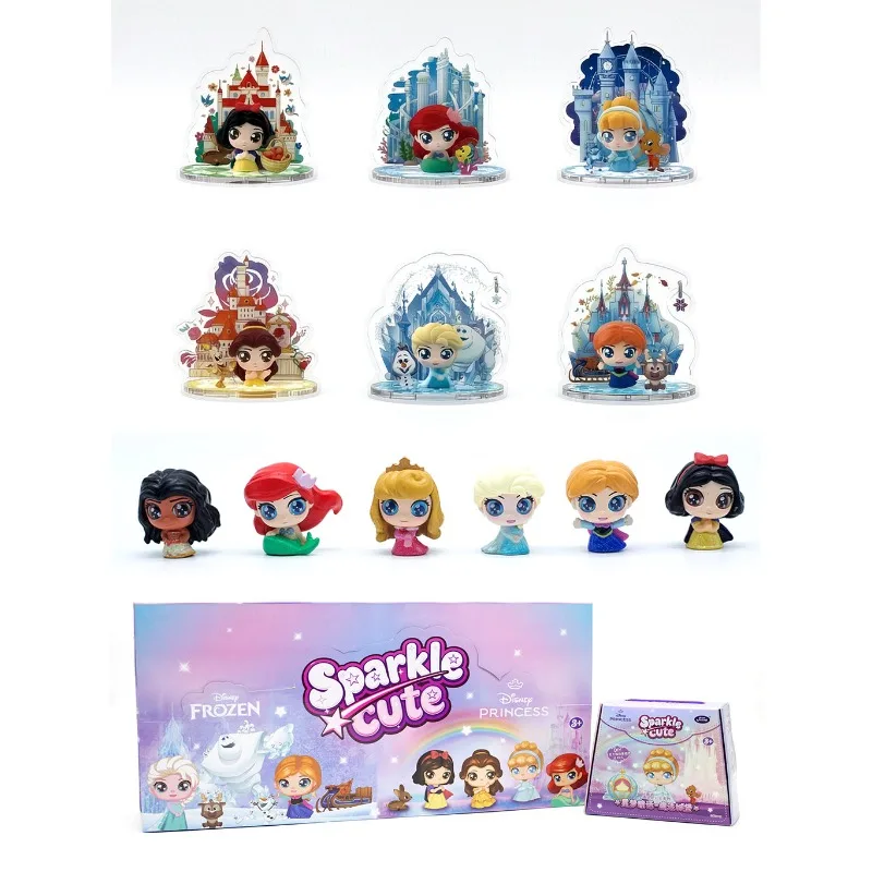Disney Princess Frozen Blind Box Sparkle Cute Snow White Cinderella Ariel Belle Elsa Anna Olaf Sven Mini Figure Doll Ornament