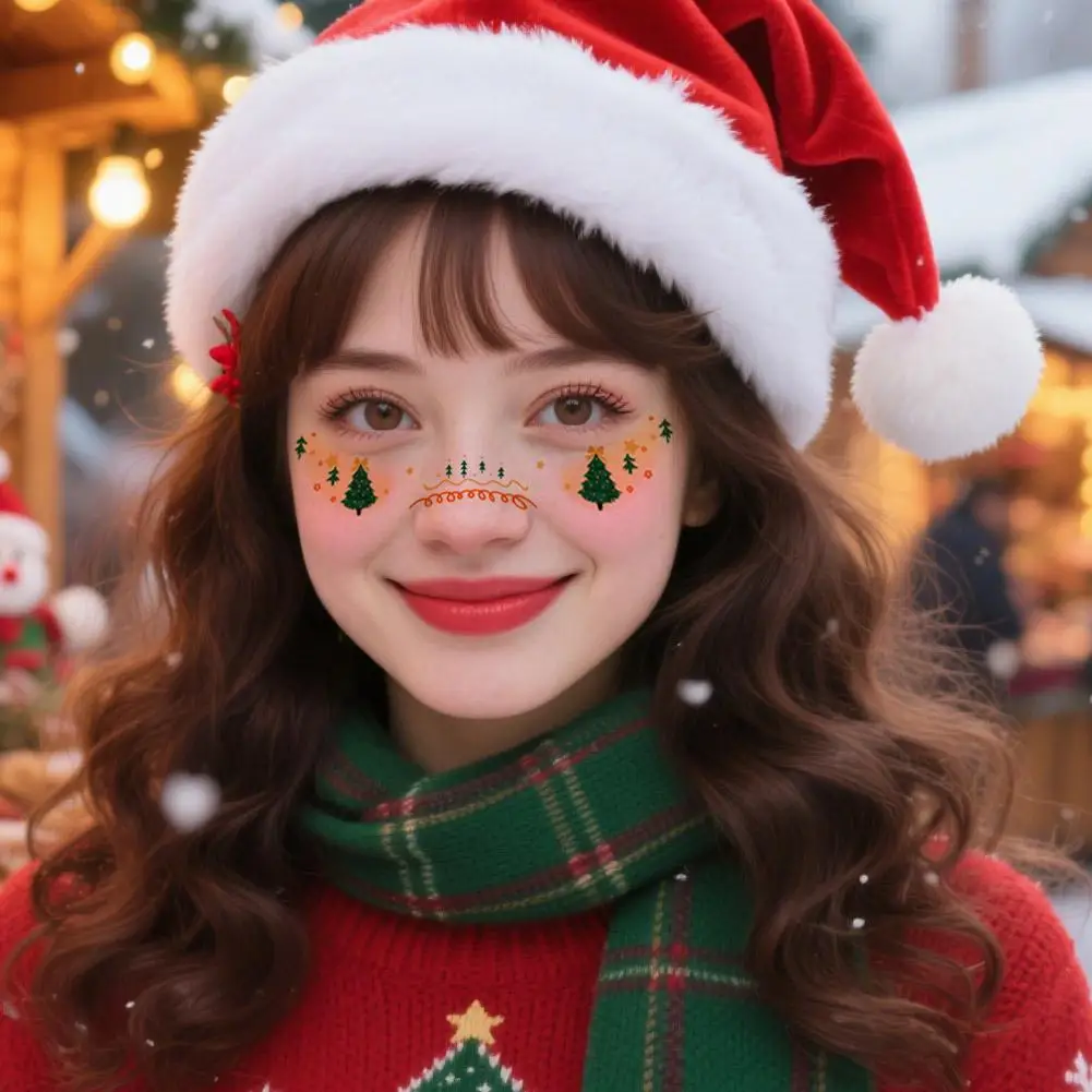 ملصقات وشم مؤقت لعيد الميلاد للنساء، ملصقات وجه وعين للعطلات مع أنماط ندفة الثلج على شكل نجمة هدية سانتا #4