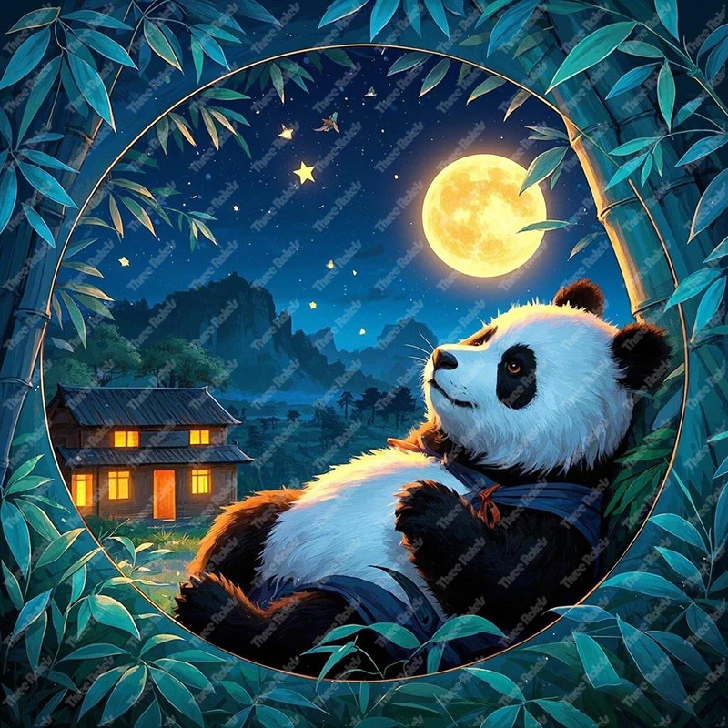 Three Ratels QHH128 Panda Hero under the Moon Cartoon Wall Stickers For home decoration