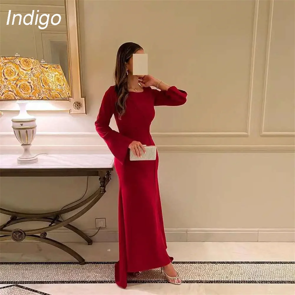 Indigo-Vestidos de Fiesta de sirena para mujer, traje de noche elegante y sencillo de satén con botones, manga larga y cuello redondo, 2024