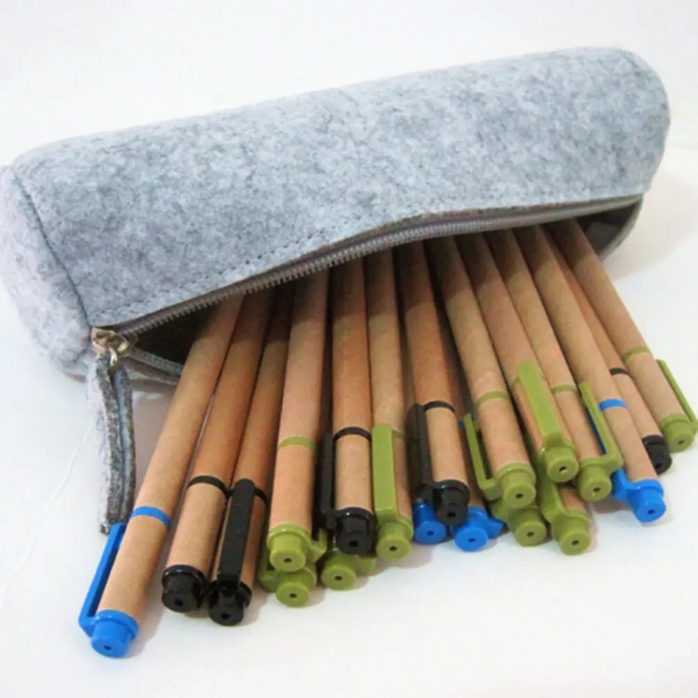 

Simple Light Grey Felt Pen Case Cylindrical Shape High Capacity Pencil Bag for School Office Travel Makeup Storage