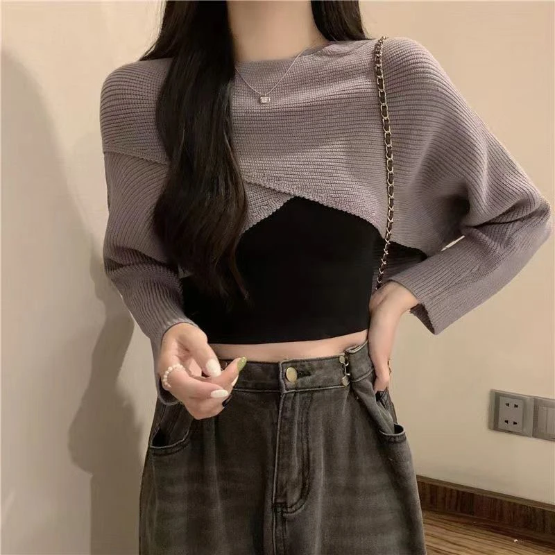 Spring Summer Criss-cross Short Women Loose Sweater Fashion All-match Knitted Pullovers 2023 New Harajuku Casual Crop Clothing