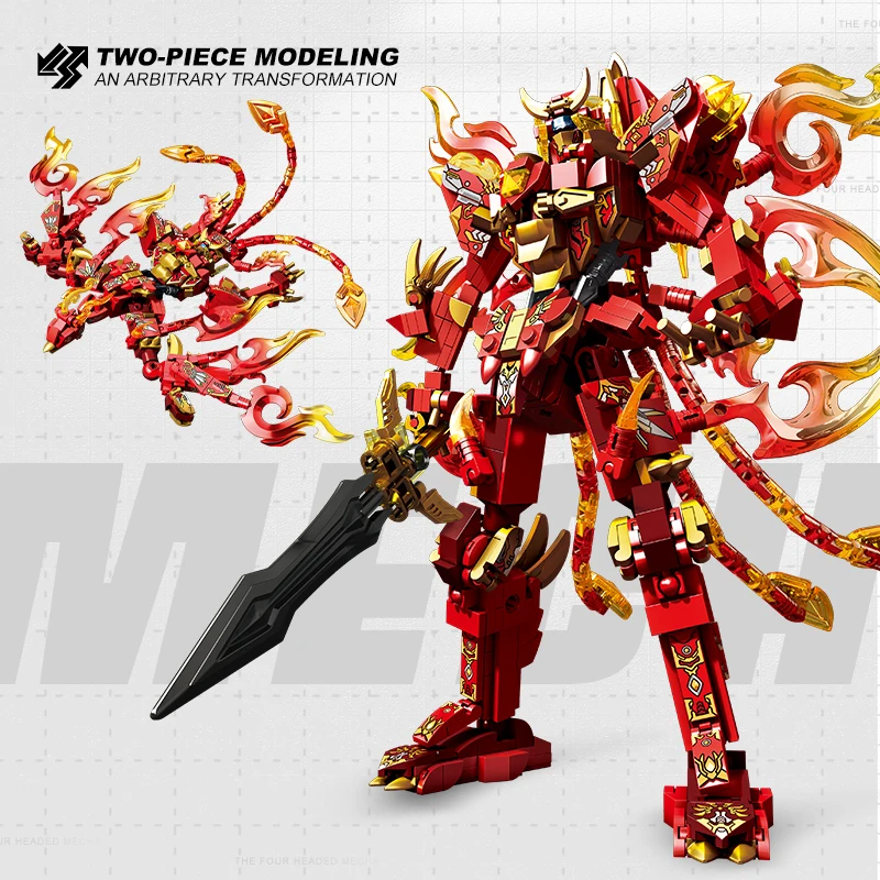 Rosefinch Mech 2 forms Transforming Robot Assembly Building Blocks Kits Creative Four Beasts Steel Mecha Bricks DIY Toys Gifts