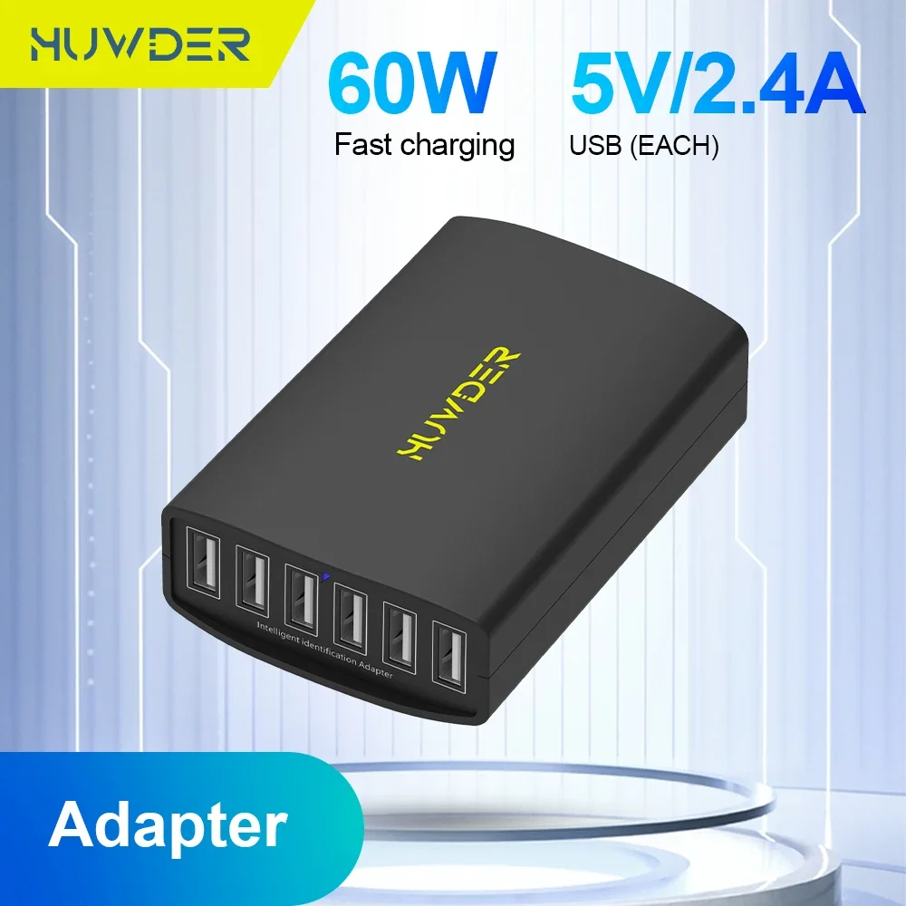 60W Adapter USB Car Chargers 6 Ports Fast Charge For iPhone Samsung Xiaomi Huawei Portable Charger In Car