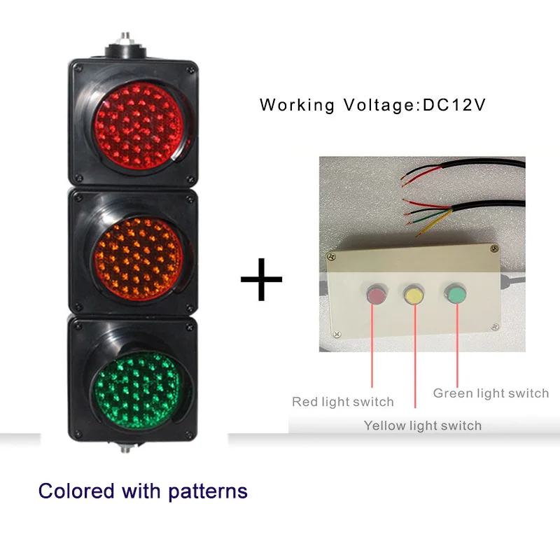 Mini PC case with switch button 100mm DC12 or 24V or AC 85-265V red, yellow and green triple light traffic signal light