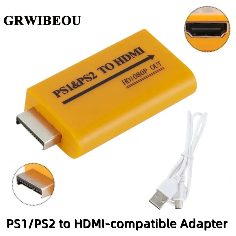 GRWIBEOU Support 1080P Output PS1 & PS2 To HDMI-compatible With 3.5mm Audio Video Converter For Monitor Projector HDTV Adapter