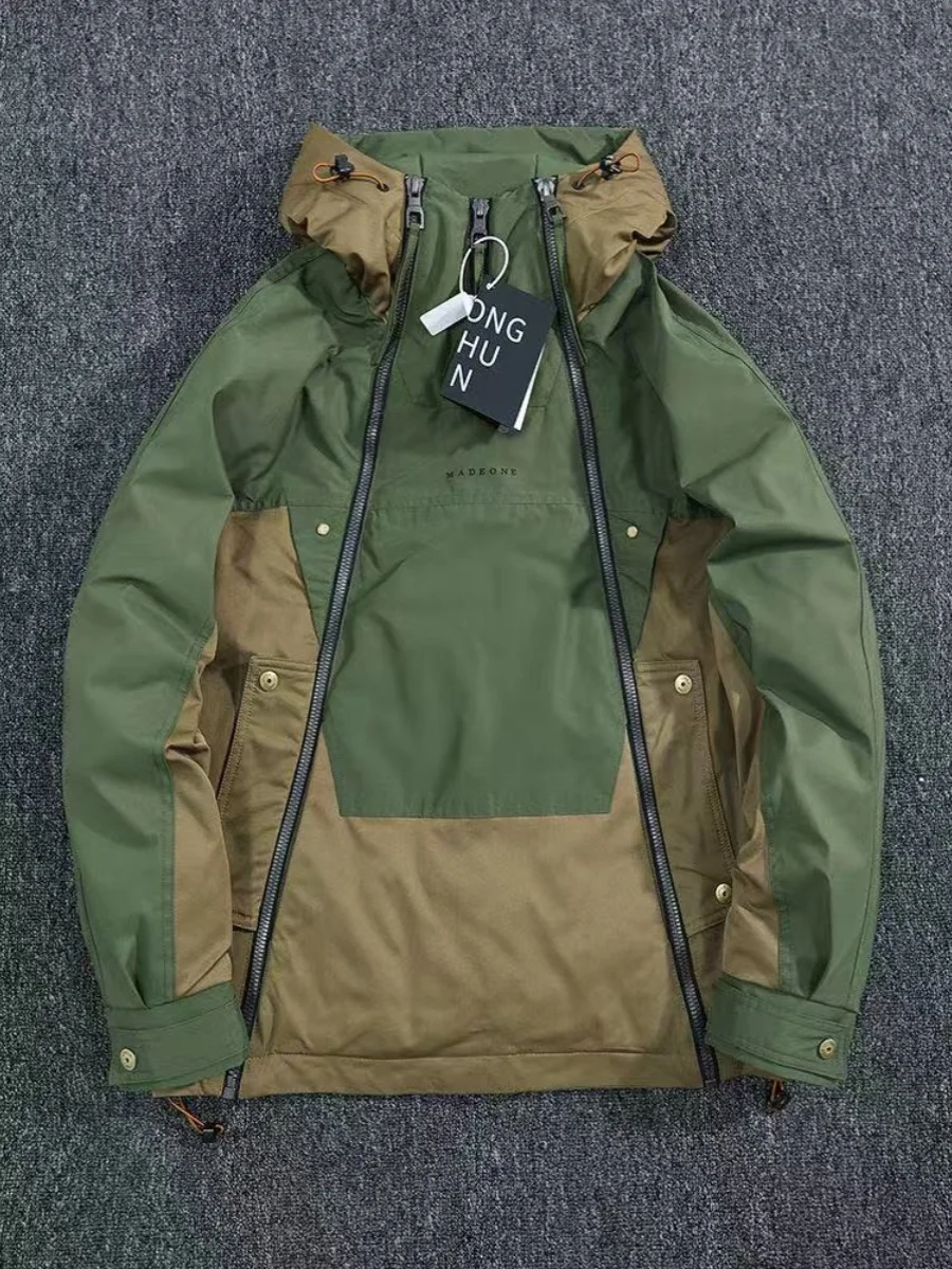 

Winter 2024 Men's Casual Cotton Jaet Double Zipper Design Trendy Warm Outerwear Stand Fit Long Sve Hooded Coat