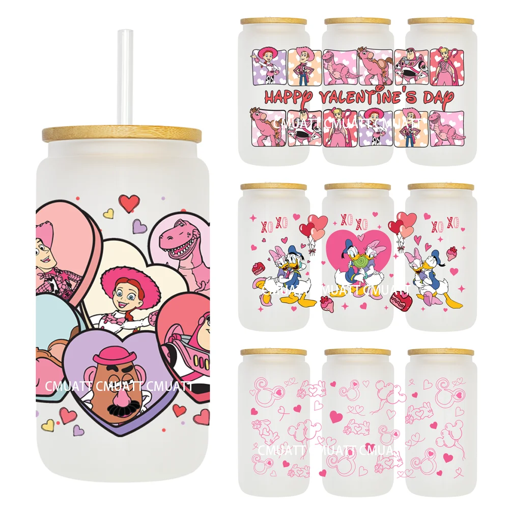 Cartoon Love Candy Heart 16OZ UV DTF Cup Wrap Transfer Sticker Custom Label DIY Durable Waterproof Logo For Libbey Glass Can