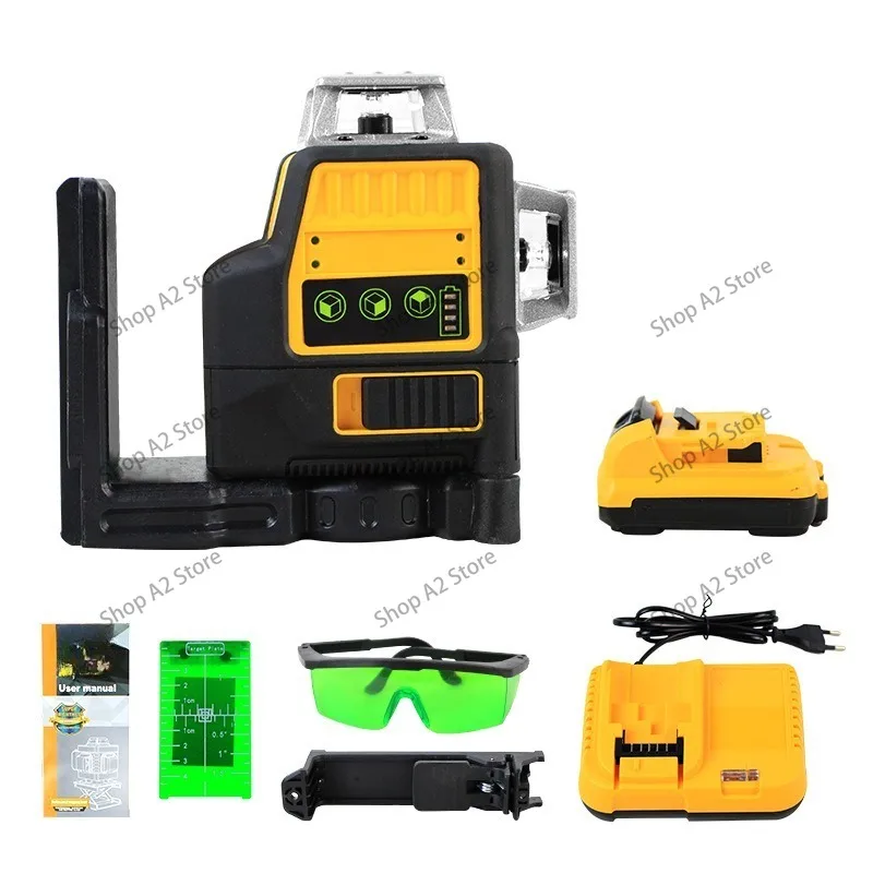 Green light 12-line laser level automatic leveling 3D wall mount instrument infrared high-precision wall frame