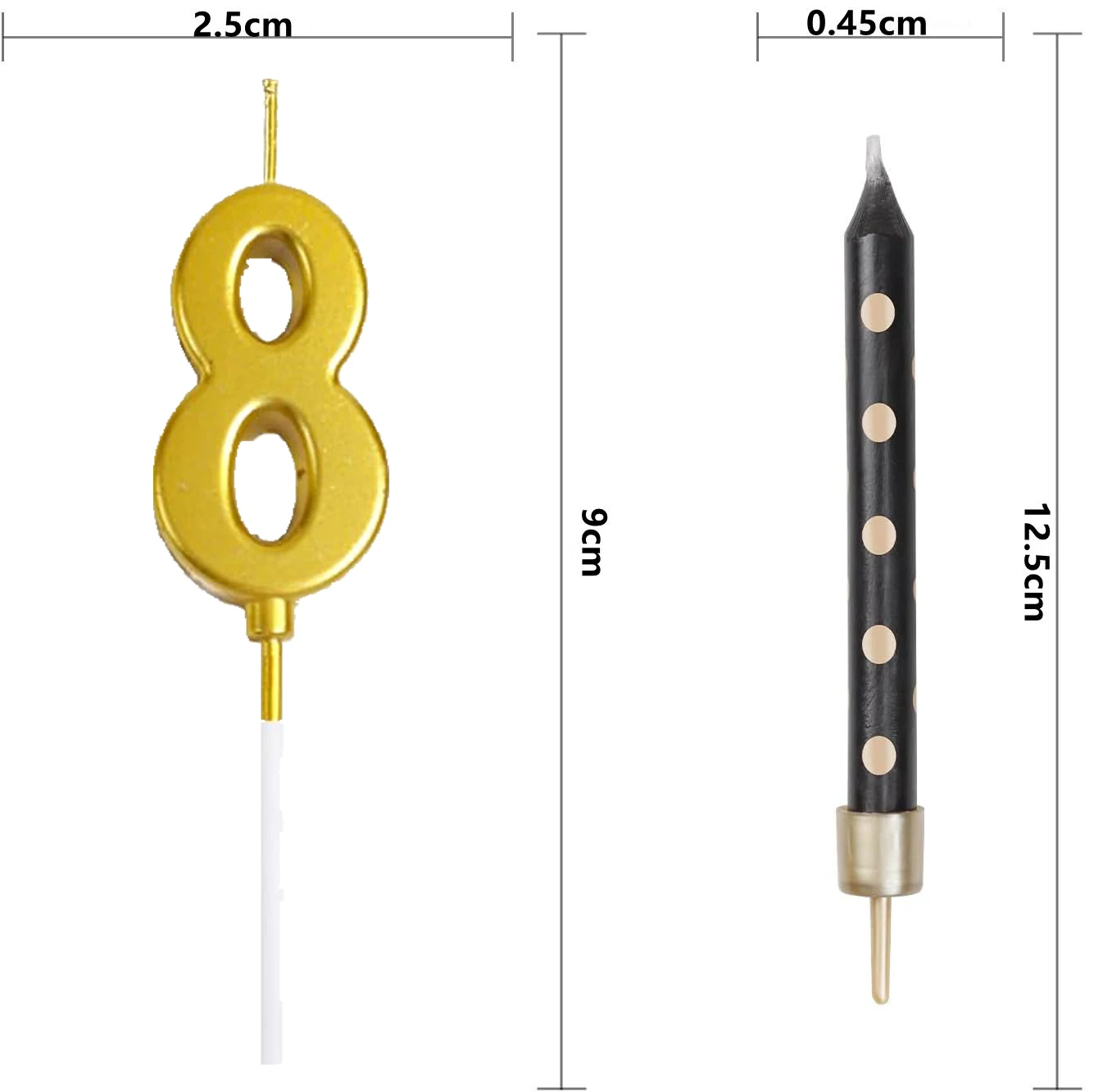 8Pcs Black Gold Birthday Candles 18/20/30/40/50/60/70/80th Cake Candles for Birthday Party Decorations Wedding Valentine Gift