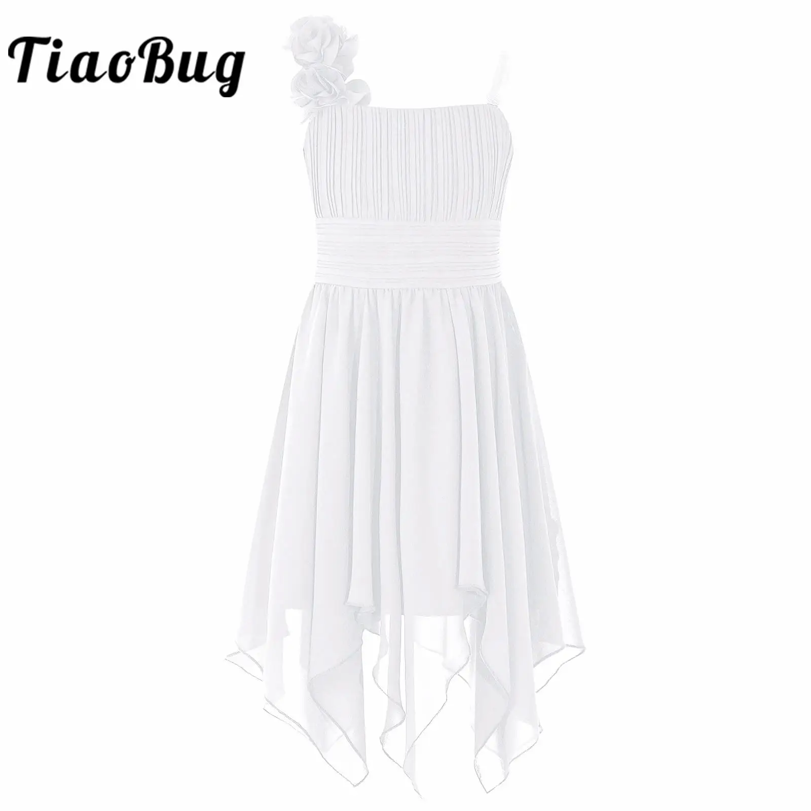 6 to 16 Years Girls Elegant Party Dress One-Shoulder Children Wedding Dress Kids Princess White Dress for  Girl First Communion