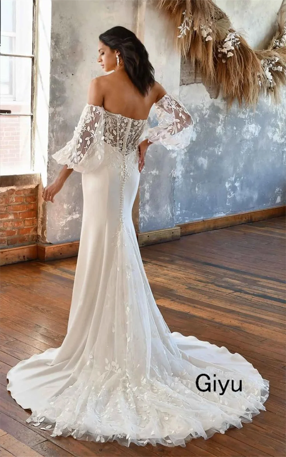 Giyu elegante abito da sposa con follower in pizzo per donna sirena tromba spalle staccabili abiti lunghi fino al pavimento Novias Boda