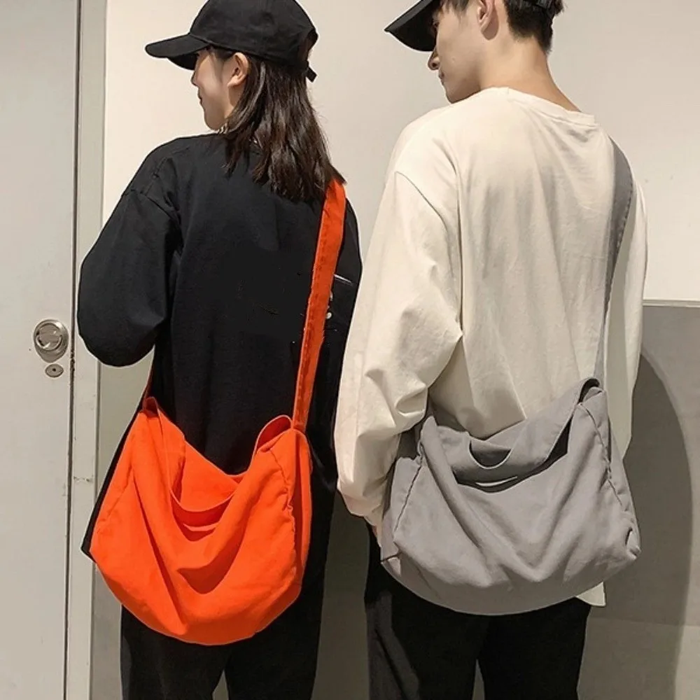 

Large Capacity Canvas Crossbody Bag Japanese Style Canvas Student Shoulder Bag Phone Pouch Pure Color Messenger Bag
