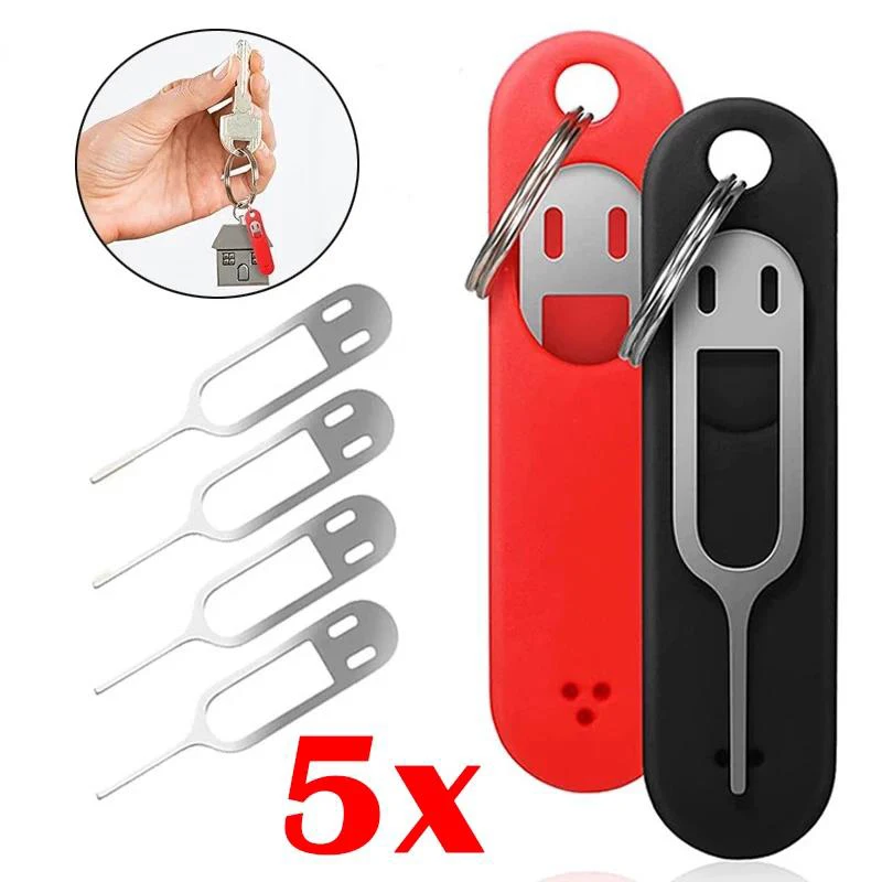 

Anti-Lost Sim Card Eject Pin Needle with Storage Case Universal Mobile Phone Steel Ejector Pin SIM Card Tray Opener Keyring Hook